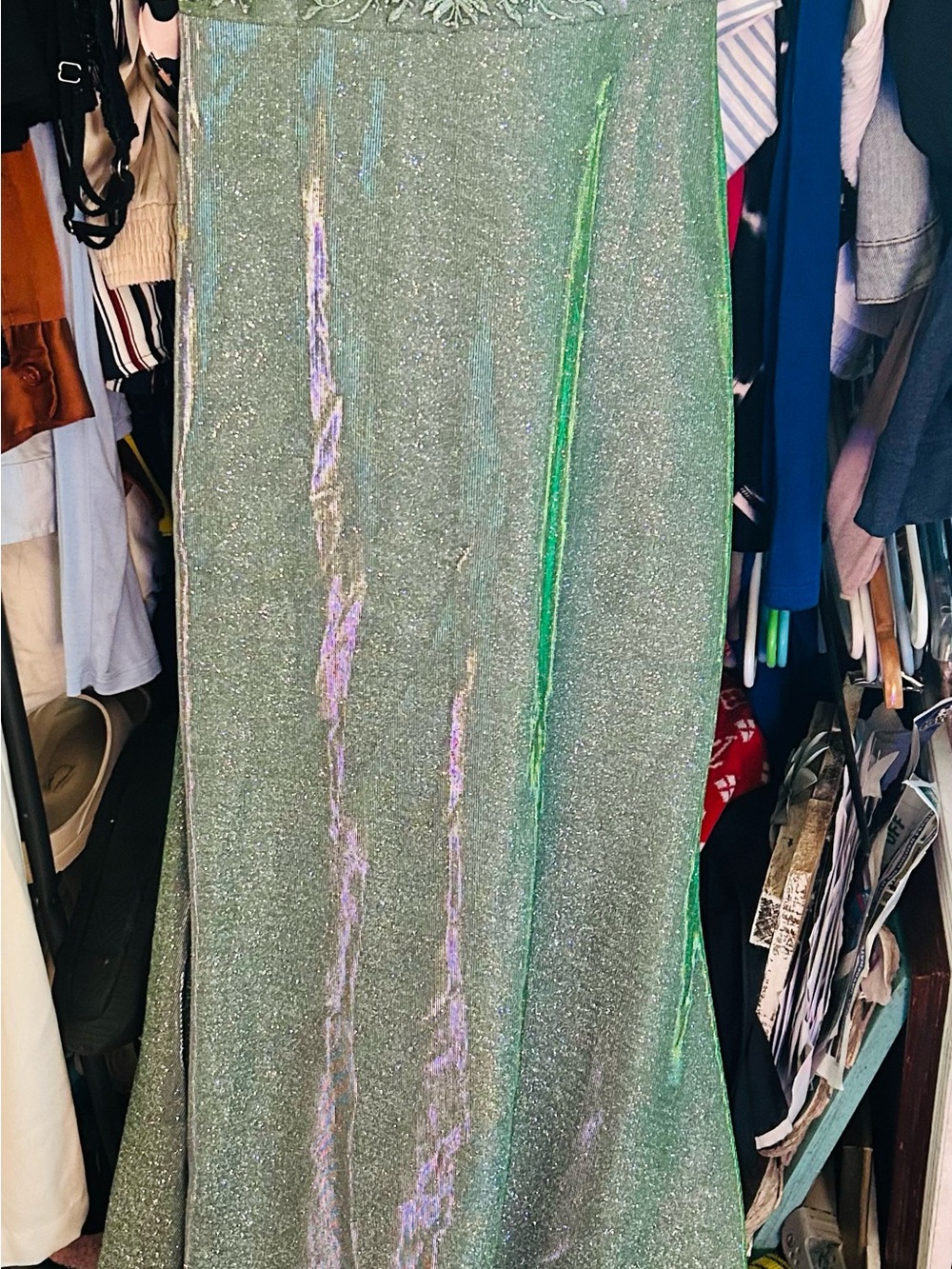 Metallic Iridescent Green Evening Dress
